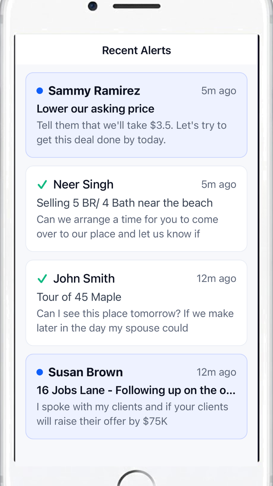 Found Opportunity alerts list showing misfiled messages from clients.